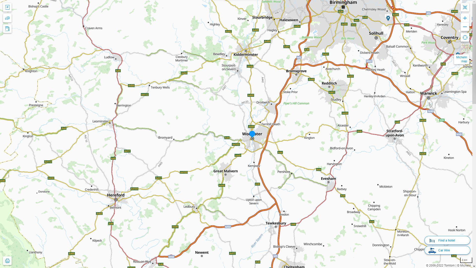 Worcester Highway and Road Map